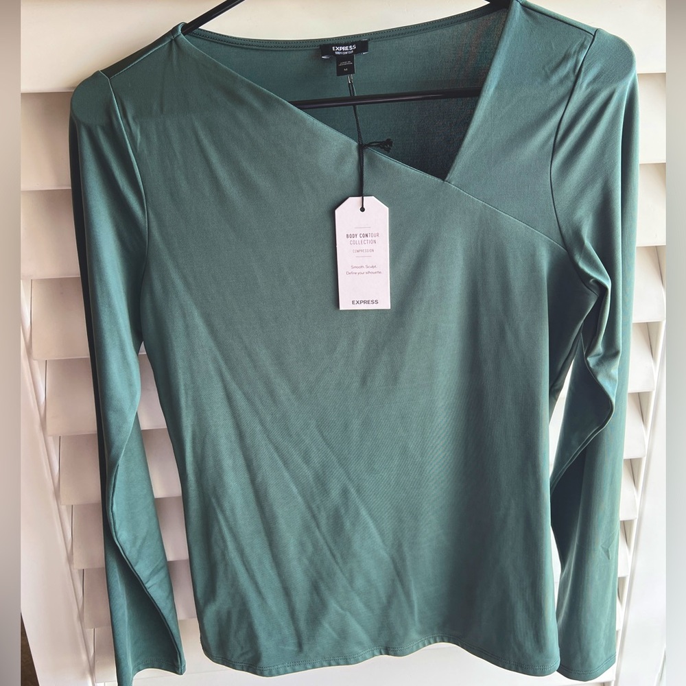 NWT Express Body Contour Asymmetrical Long Sleeve Top Silky Material